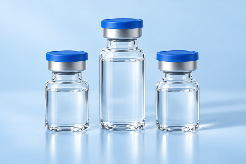 Illustration of unlabelled clear glass vials